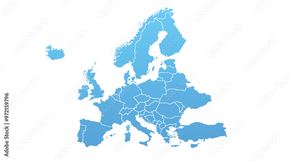 Naklejka premium Europe map on white background. All countries in Europe Modern color. Can use for printing, website, presentation element, textile. World map vector illustration, high-resolution, travel.