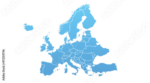 Europe map on white background. All countries in Europe Modern color. Can use for printing, website, presentation element, textile. World map vector illustration, high-resolution, travel.