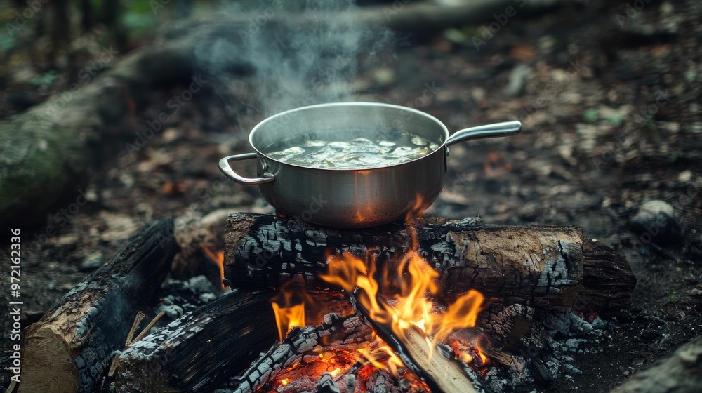 cooking over a campfire in a pot
cooking over a campfire in a pot