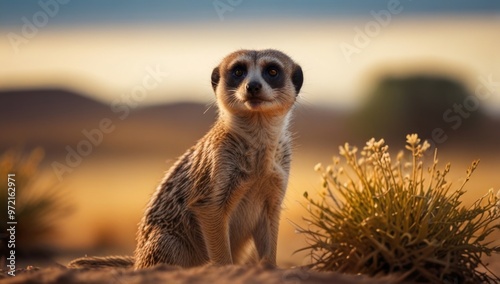 Meerkat over blurry nature background