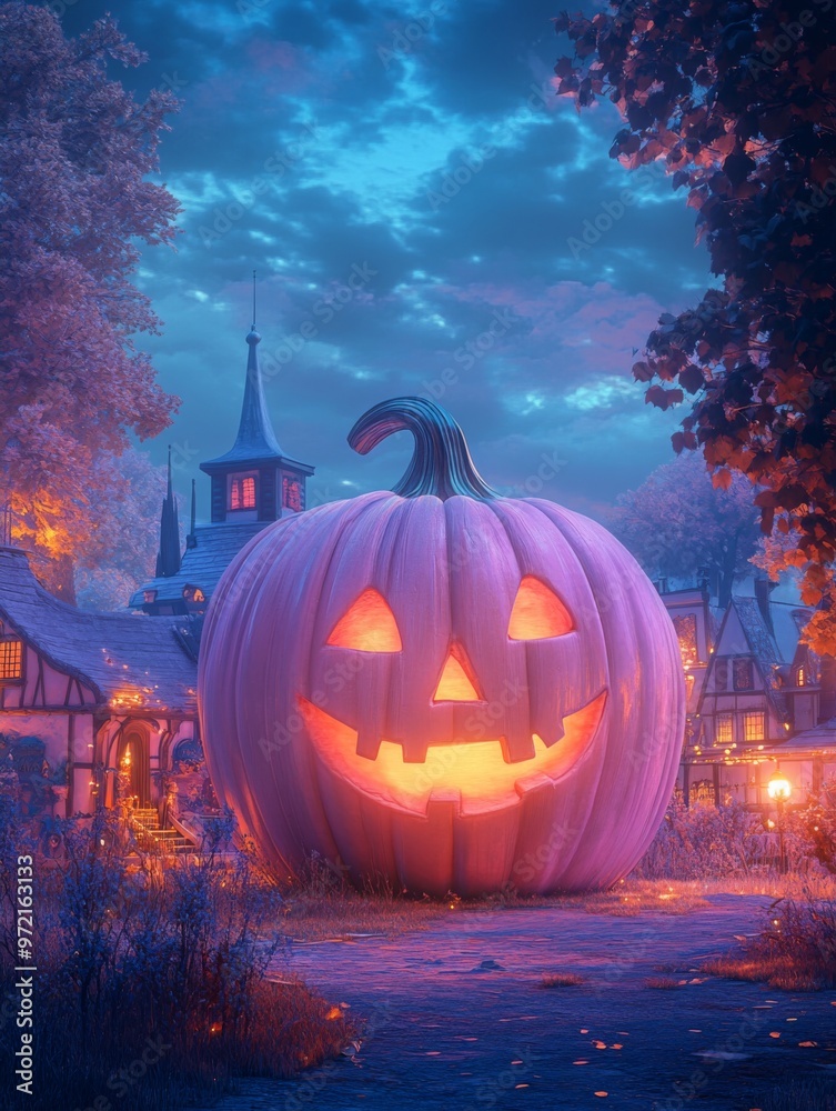 Halloween poster featuring a large pastel-colored pumpkin in the center on a clean background, 3D cartoon mise-en-scene with meticulous design, soft renderings, pop art style, created using C4D and OC Halloween poster featuring a large pastel-colored pumpkin in the center on a clean background, 3D cartoon mise-en-scene with meticulous design, soft renderings, pop art style, created using C4D and OC