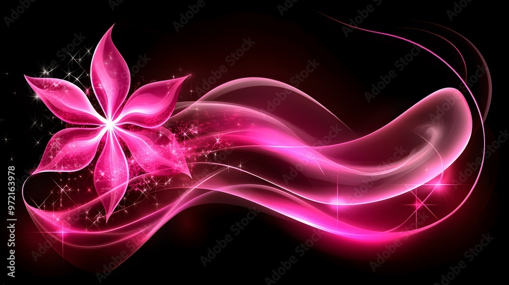 Pink Flower with Glittering Waves Abstract Background Pink Flower with Glittering Waves Abstract Background