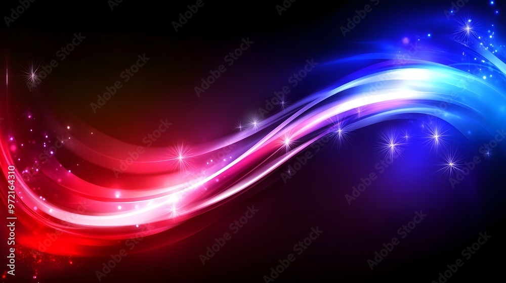 Abstract Red and Blue Glowing Waves with Stars on Black Background Abstract Red and Blue Glowing Waves with Stars on Black Background
