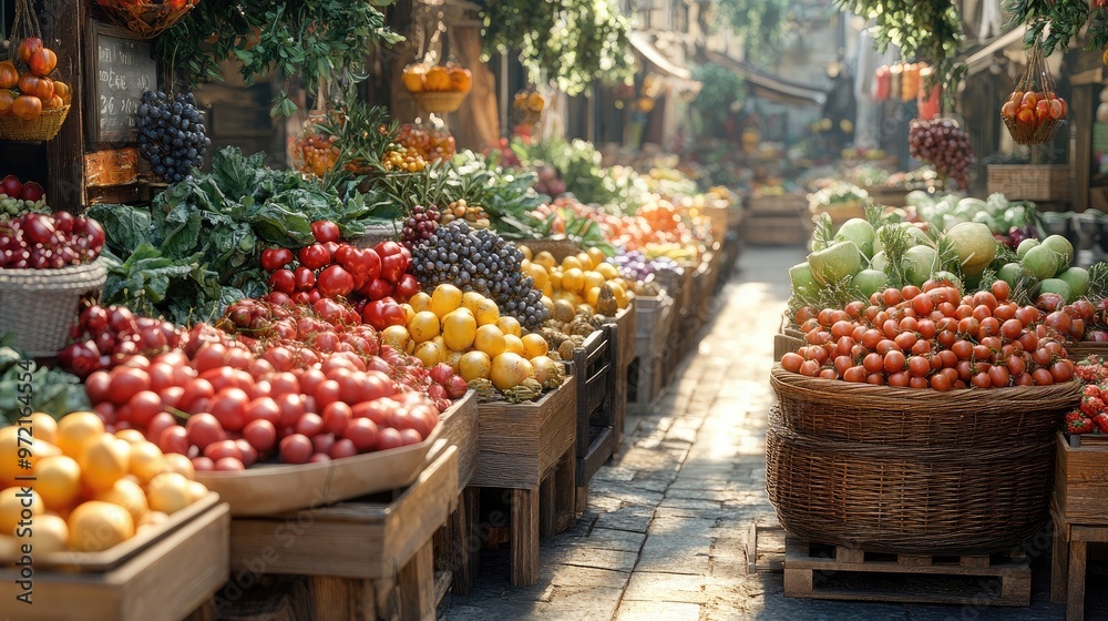 Vibrant Farmers Market Scene Showcasing Fresh Produce and Local Commerce Opportunities Vibrant Farmers Market Scene Showcasing Fresh Produce and Local Commerce Opportunities