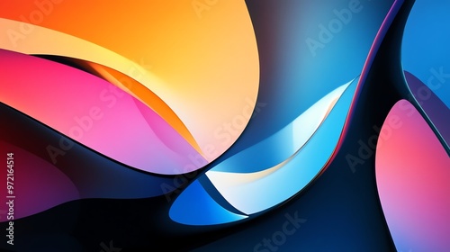 Abstract colorful background with overlapping shapes and vibrant gradients.