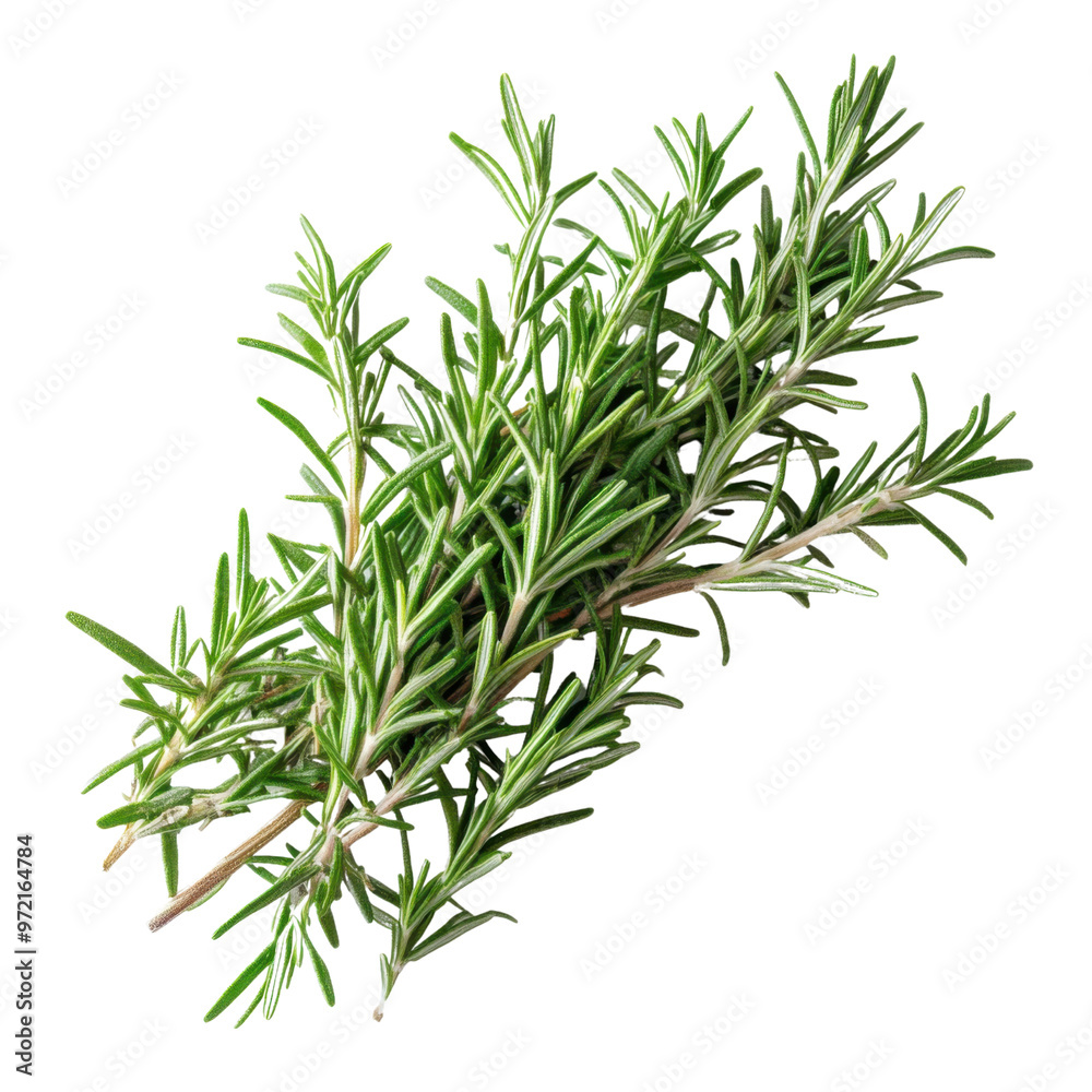 Fototapeta premium Fresh rosemary sprigs arranged on a white background for culinary use in cooking and garnishing