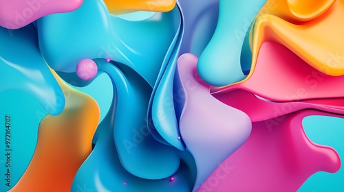 Abstract background with colorful liquid shapes in blue, pink, orange and yellow.