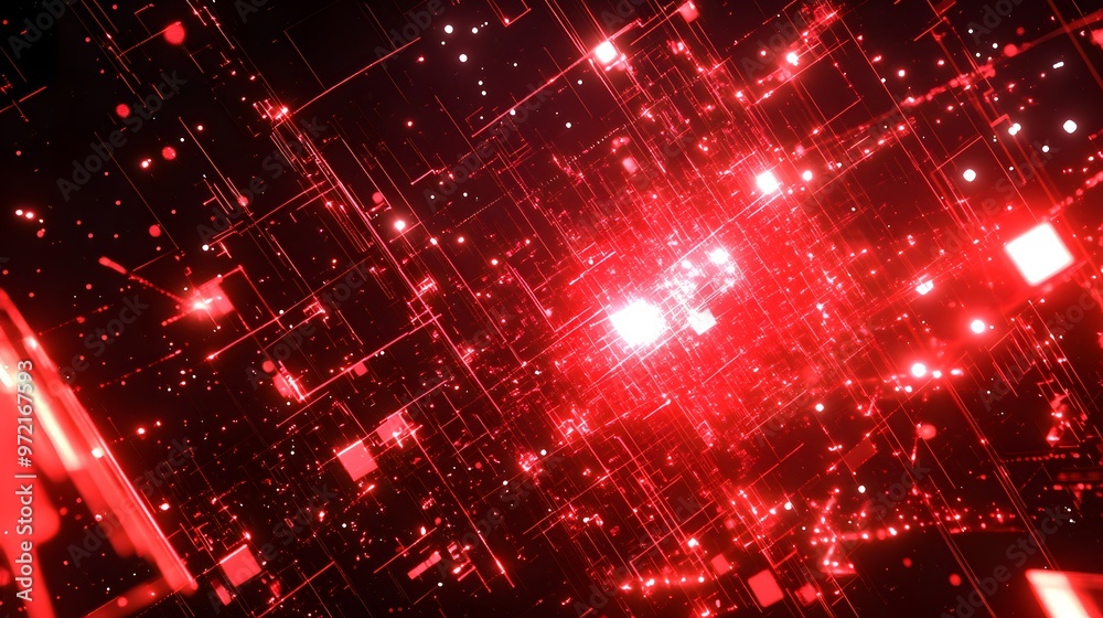 Abstract Red Glowing Lines and Squares Technology Background Abstract Red Glowing Lines and Squares Technology Background