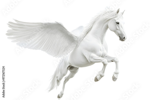 Realistic Illustration of white pegasus horse, phantasy animal isolated on white background