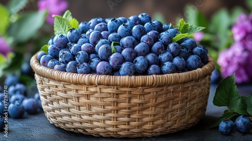 Wallpaper Mural Freshly Picked Blueberries in a Wicker Basket Perfect for Health-Conscious Recipes and Desserts Torontodigital.ca