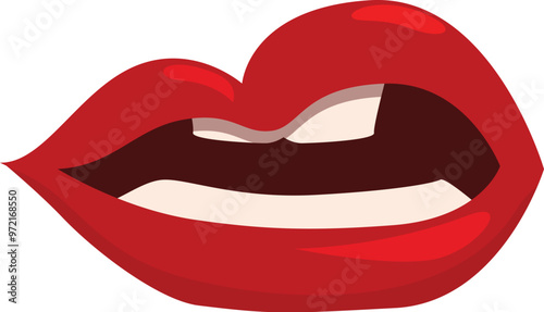 Cartoon drawing of red lips slightly parted and showing teeth biting down