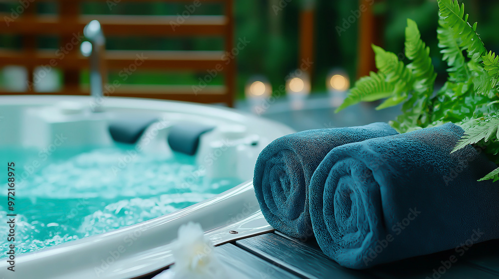Luxurious Jacuzzi Offering Serene Atmosphere for Meditation and Relaxation Luxurious Jacuzzi Offering Serene Atmosphere for Meditation and Relaxation