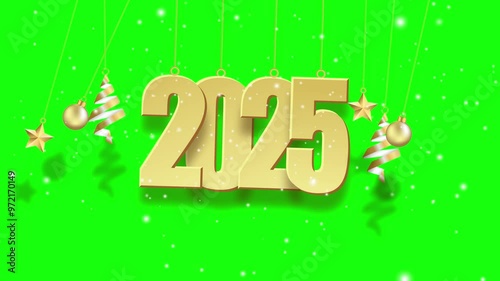 Happy New Year 2025 with swing concept. Green screen Happy New Year celebration concept. Year 2025