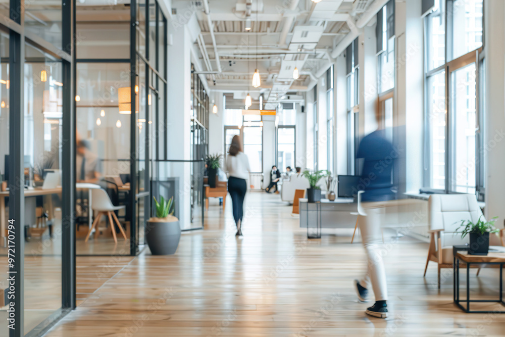 A busy office with people walking around and a few sitting at desks, generative ai image., A busy office with people walking around and a few sitting at desks, generative ai image.,