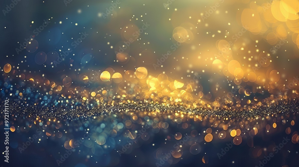 Naklejka premium Glowing abstract golden bokeh background with soft blurred sparkles, ideal for festive holiday designs, elegant event visuals, and luxurious celebration themes.