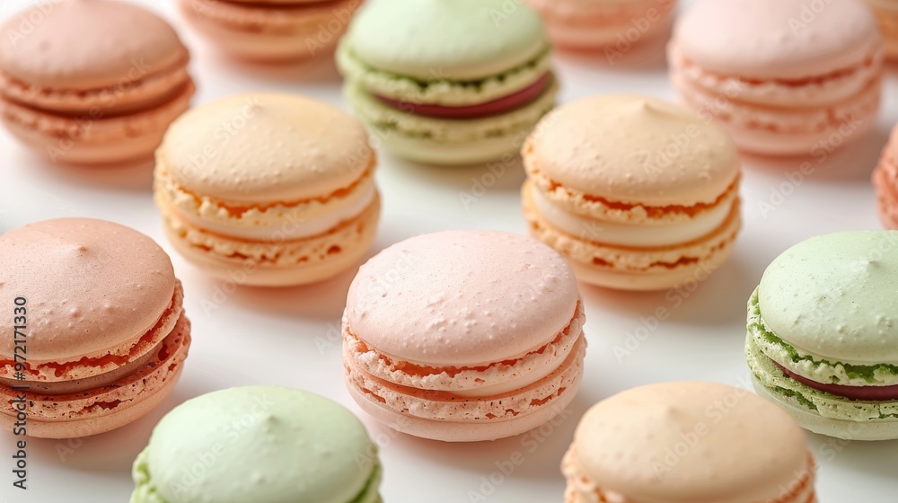 Macaroon dessert on light background. Colorful pastel macarons close up, generated AI Macaroon dessert on light background. Colorful pastel macarons close up, generated AI