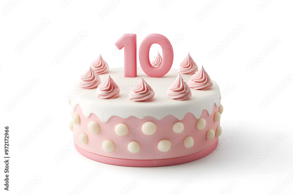 3D Birthday cake with number 10 isolated on white background 3D Birthday cake with number 10 isolated on white background