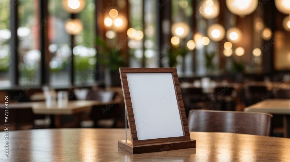 Menu Card Holder mockup with a blank screen on the table in the cafe Menu Card Holder mockup with a blank screen on the table in the cafe