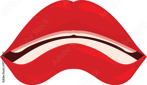Red lips showing bottom teeth biting down cartoon caricature