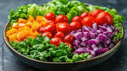 Vibrant Leafy Green Salad Featuring a Colorful Variety of Fresh Vegetables for Healthy Eating