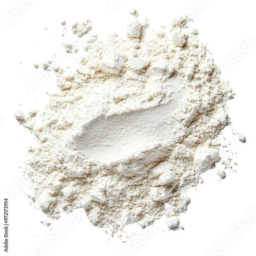 Fine white silk protein powder isolated on a transparent background
