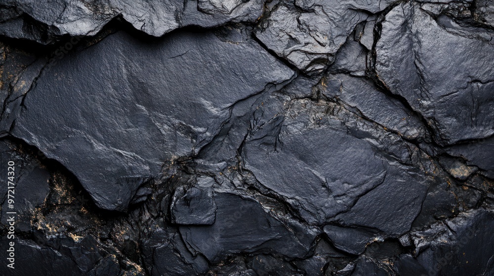 A close-up view of textured black slate rock, showcasing its natural patterns and colors. A close-up view of textured black slate rock, showcasing its natural patterns and colors.