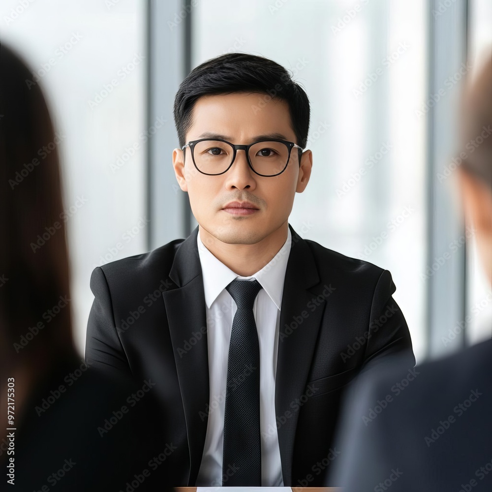 Fototapeta premium Corporate leader calmly mediating between two conflicting parties, negotiation influence, mediation skills