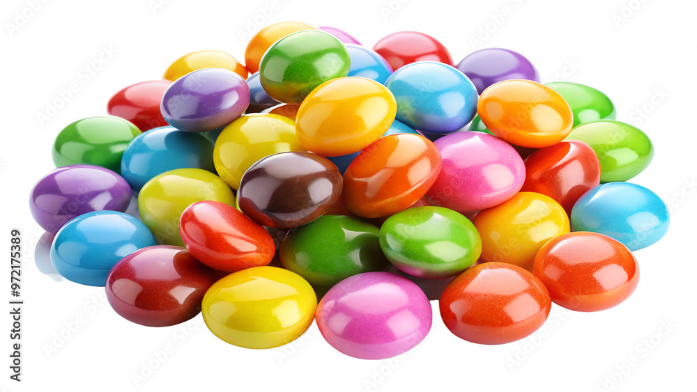 Candies on transparent background. a cluster of vividly colored candies with glossy surfaces, each piece reflecting soft light, their smooth, round shapes placed neatly on a pure white background Candies on transparent background. a cluster of vividly colored candies with glossy surfaces, each piece reflecting soft light, their smooth, round shapes placed neatly on a pure white background