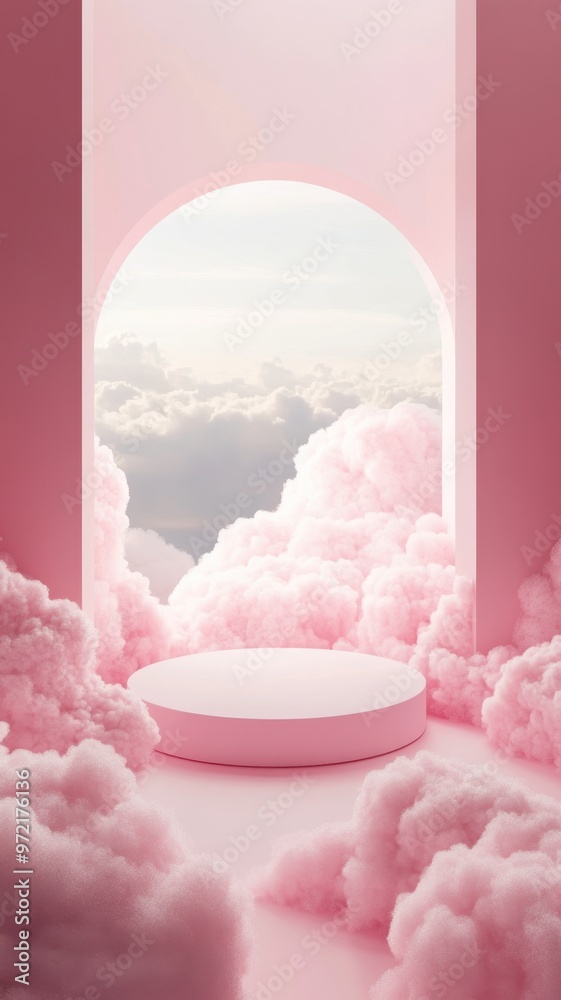 3D white cylindrical podium with Pink cloud on sky,Sweet cotton candy and fluffy product display background,exhibition gallery display,vector,Product presentation realistic podium,space for text. 3D white cylindrical podium with Pink cloud on sky,Sweet cotton candy and fluffy product display background,exhibition gallery display,vector,Product presentation realistic podium,space for text.