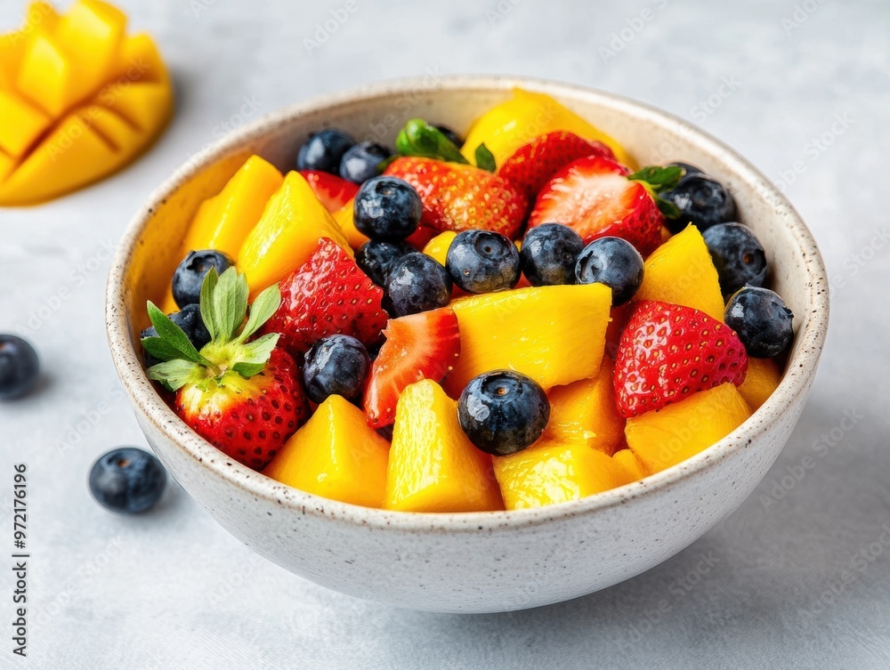 A bowl of mixed fruits drizzled with honey A bowl of mixed fruits drizzled with honey