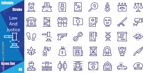 Law and justice minimal thin line web icon set Outline editable icons collection Simple vector illustration