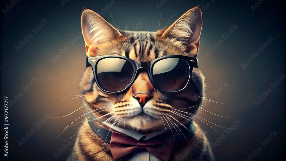 The feline sports shades with a cool, aloof poise, radiating confidence and a subtle hint of mystery, complete The feline sports shades with a cool, aloof poise, radiating confidence and a subtle hint of mystery, complete