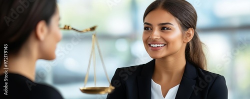 Lawyer smiling while listening to the opponent s argument, negotiation influence, strategic listening photo