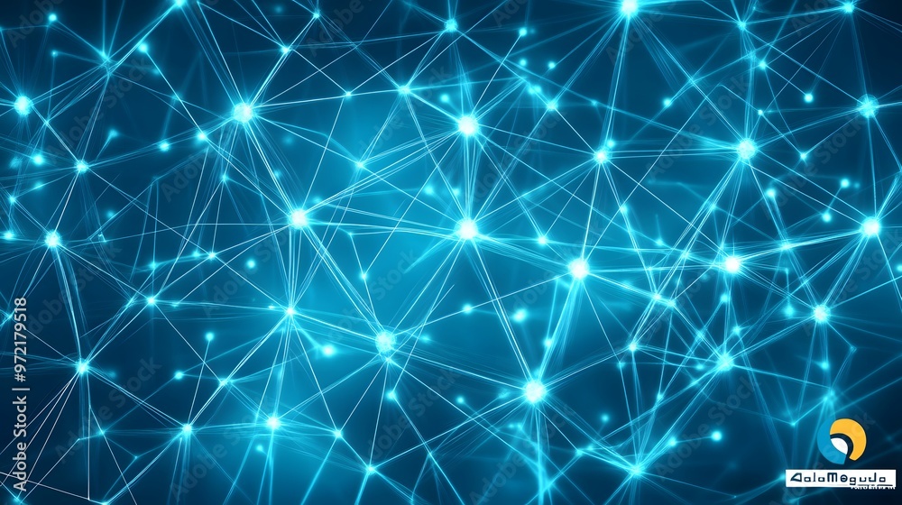 Abstract Blue Network Background with Glowing Lines and Points Abstract Blue Network Background with Glowing Lines and Points