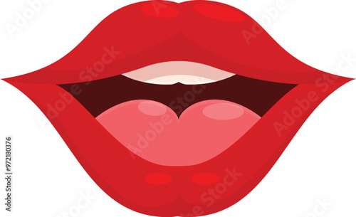 Red lips showing tongue licking lips cartoon style illustration
