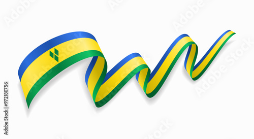 Saint Vincent and the Grenadines flag wavy abstract background. Vector illustration.