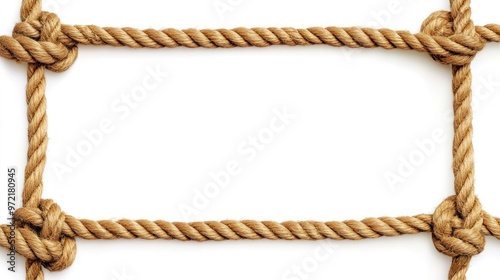 A rectangular frame made of intertwined rope knots on a white background.