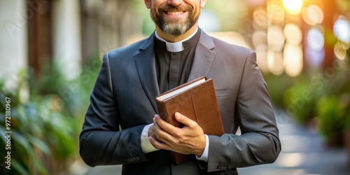 The pastor's hands cradle the Bible, his eyes fixed on the worn pages as if seeking guidance from photo