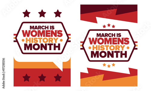 Women's History Month. Celebrated annual in March, to mark women’s contribution to history. Female symbol. Women's rights. Girl power in world. Poster, postcard, banner. Vector illustration