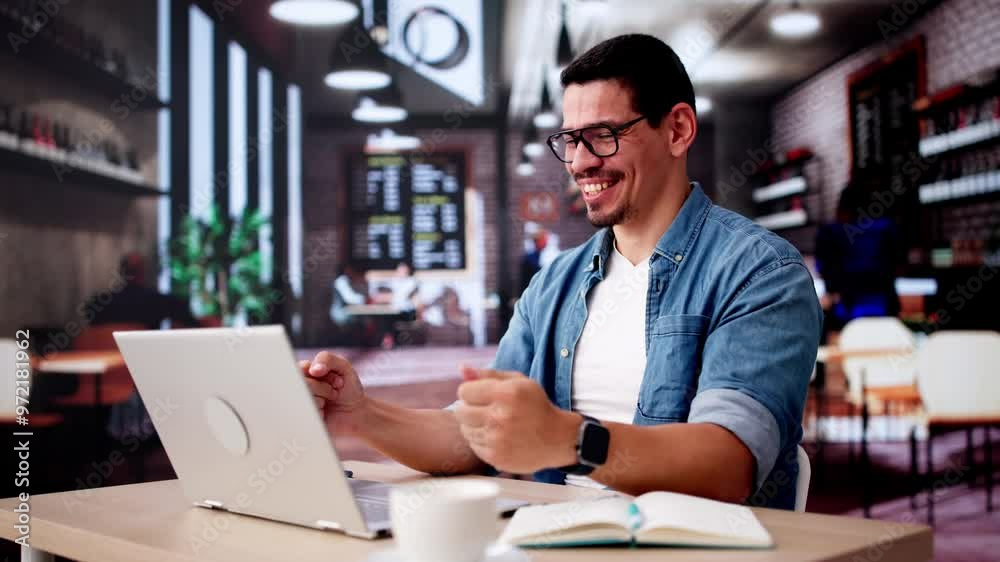 Excited Business Analyst Using Laptop Computer Excited Business Analyst Using Laptop Computer