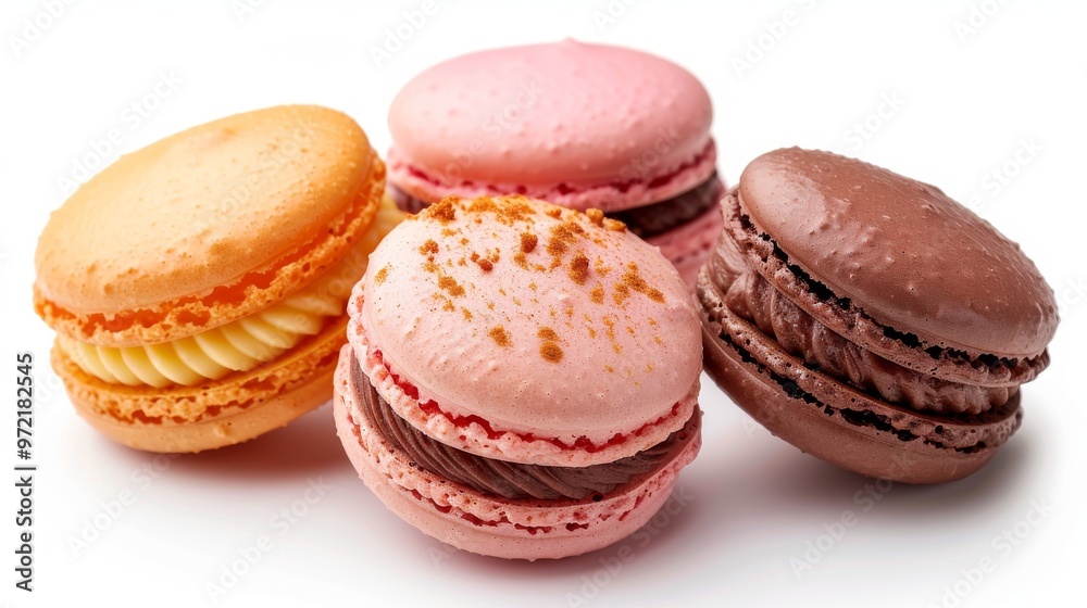 Macaroon dessert on light background. Colorful pastel macarons close up, generated AI Macaroon dessert on light background. Colorful pastel macarons close up, generated AI