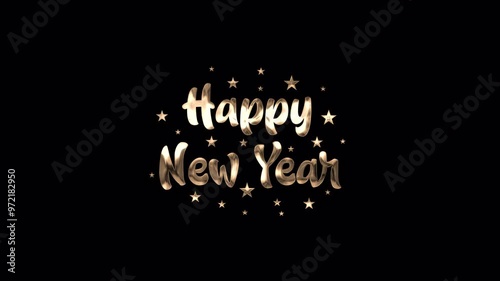 Happy New Year Animation Text in Gold Color. Great for video introduction 4K Footage and used as a card for New year celebration. Animated text Happy New Year in luxury style gold color. photo