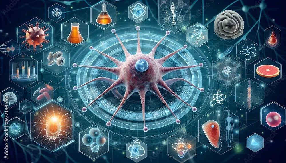 Biology nerve cell with biomedicine concept, 3d rendering. Biology nerve cell with biomedicine concept, 3d rendering.