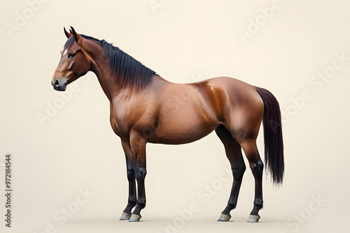 Brown horse standing isolated on white background photo