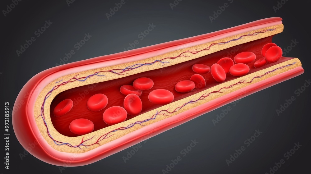 Cross-section of an artery with red blood cells Stock Illustration ...