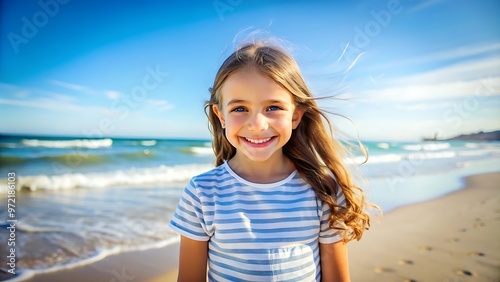 Happy Little Girl on the Beach.