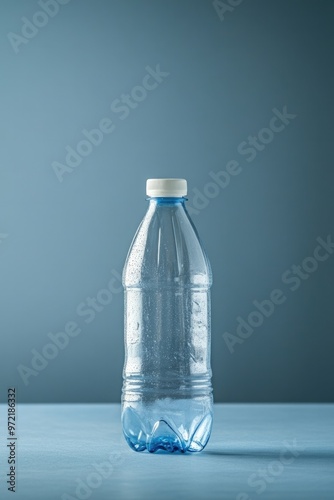 Recycling material - plastic. Plastic bottle on blue background.