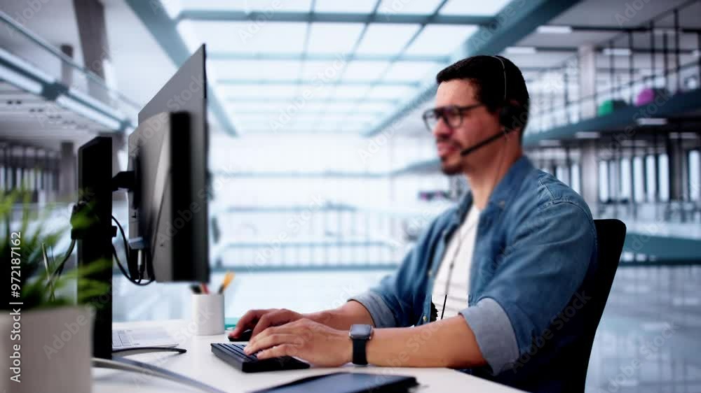 Call Center Operator Sitting Working Call Center Operator Sitting Working