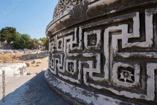 Turkey Aydin Province Didim District Didyma Apollon Temple Ruins Columns Worship and Prophecy Point and the Guardian of the Temple Medusa photo