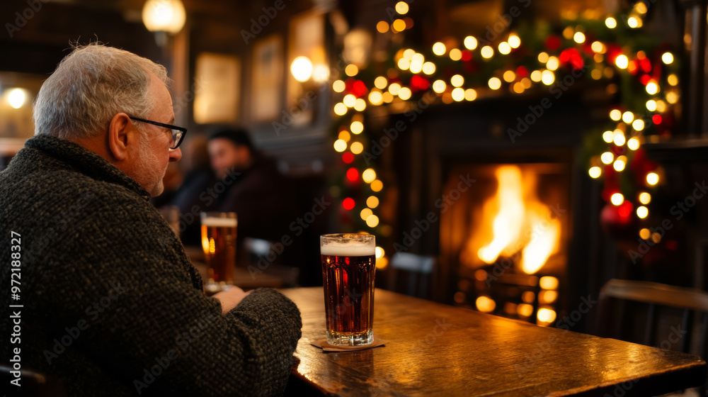 Boxing Day celebration in a quaint pub with a roaring fireplace, holiday decorations, and locals enjoying drinks Boxing Day celebration in a quaint pub with a roaring fireplace, holiday decorations, and locals enjoying drinks